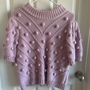 Anthropologie Lilac Pom-Pom Knit Crewneck Sweater